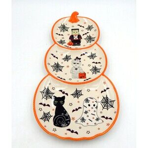 Temptations By Tara Boo-fetti Pumpkin Stack Divided Serving Dish Halloween